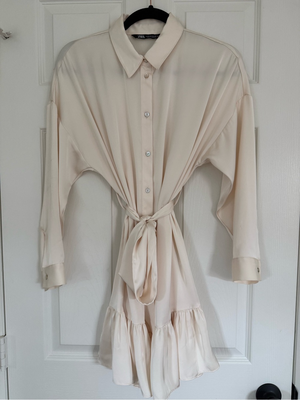 Zara Cream Button-Front Mini Shirt Dress - Picture 2 of 4